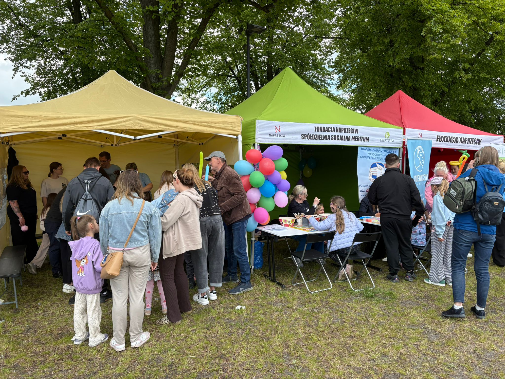 Ludzie przy stoiskach podczas festynu